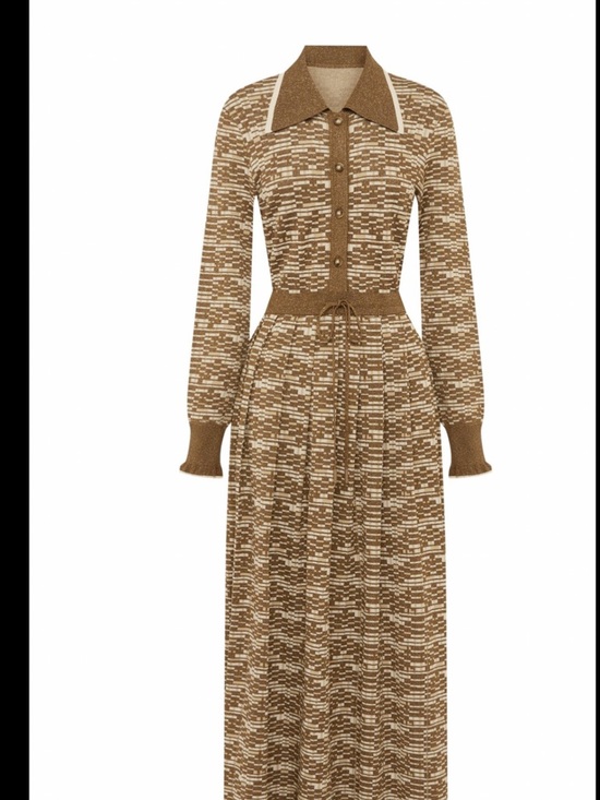 Alemais Dresses & Skirts - Alemais Brown and Cream Collared Long-Sleeve Maxi Dress